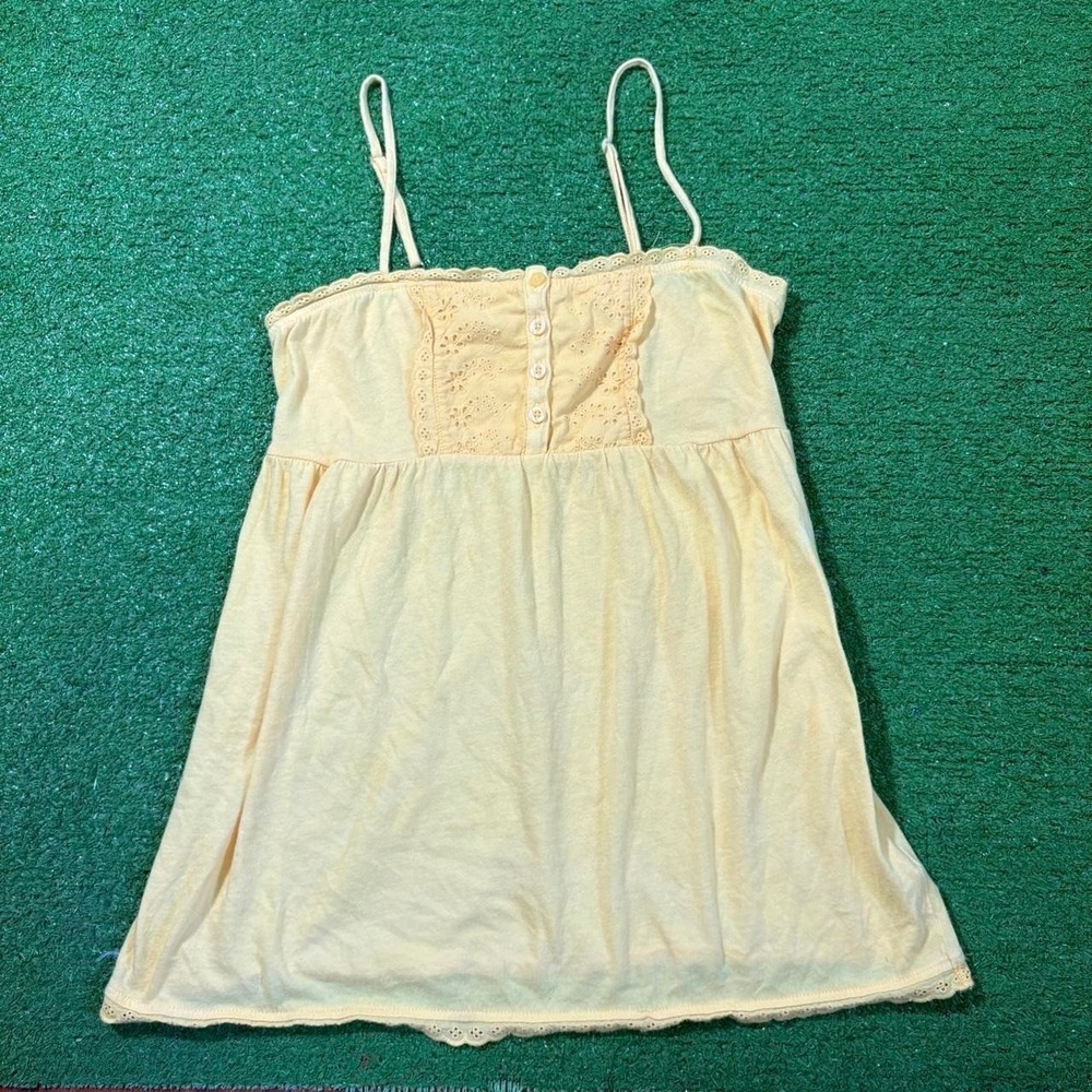 Vintage Y2K Arizona Yellow Empire Waist Eyelet Cami Flowy Top‎ Babydoll Size S